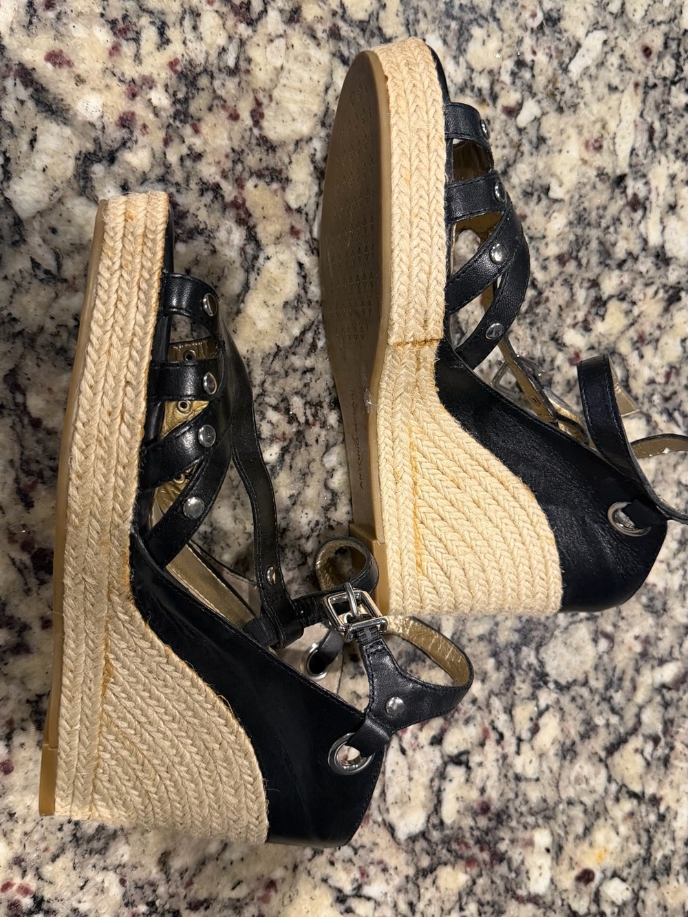 ANTONIO MELANI Black Espadrille Wedge Sandals with Buckle